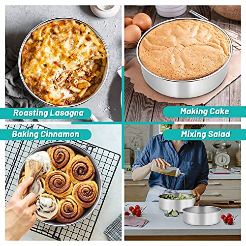 Teamfar Cake Pans, 6 / 8 Inch Stainless Steel Round Baking Pan For Cake Brownie Lasagna, Non-Toxic & Heavy Duty, 3” Deep Wall & One Piece Design, Smooth & Dishwasher Safe – Set Of 2 #TOP2