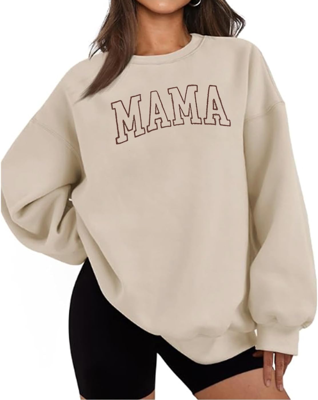 Embroidered Mama Fleece Crewneck Sweatshirt Women Casual Long Sleeve Pullover Tops Fashion Mom Sweatshirts - Image 3