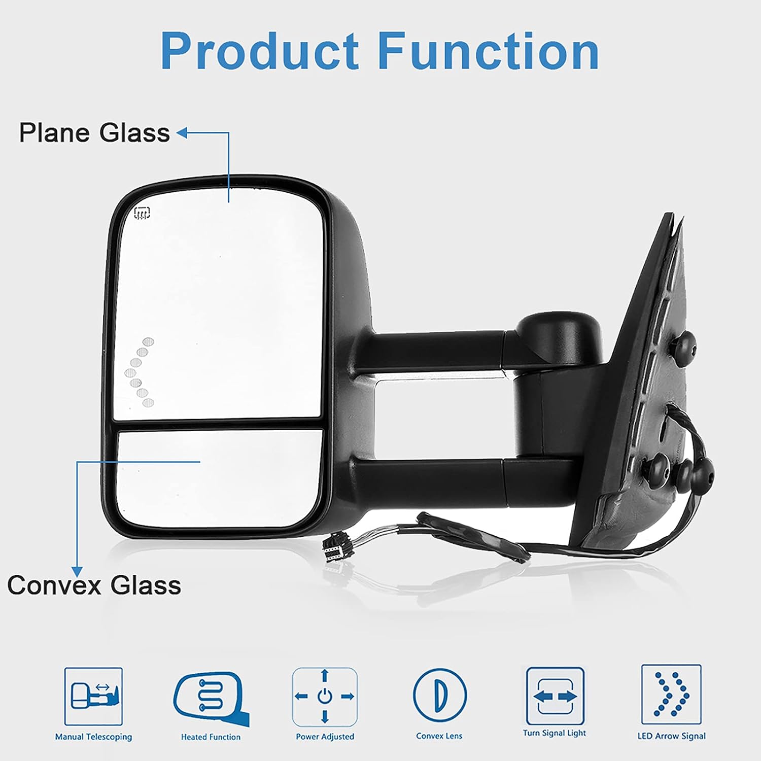 ECCPP Towing Mirrors Replacement fit for 2008-2013 for Chevy for Avalanche for Tahoe for Silverado for Suburban for GMC for Sierra 1500 for Yukon Power Heated Arrow Signal Towing Mirrors
