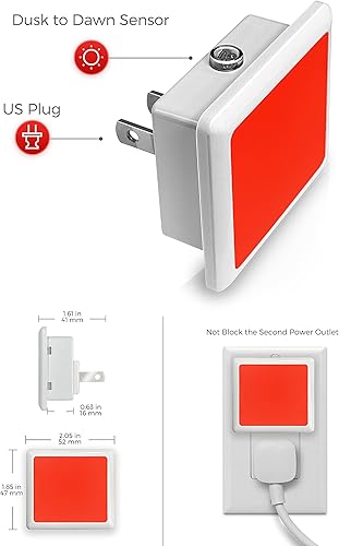 Miniatura 6 de L LOHAS LED Luces nocturnas rojas enchufables a la pared, paquete de 2 unidades, luz nocturna enchufable de 0.3 W, del atardecer al amanecer, luz