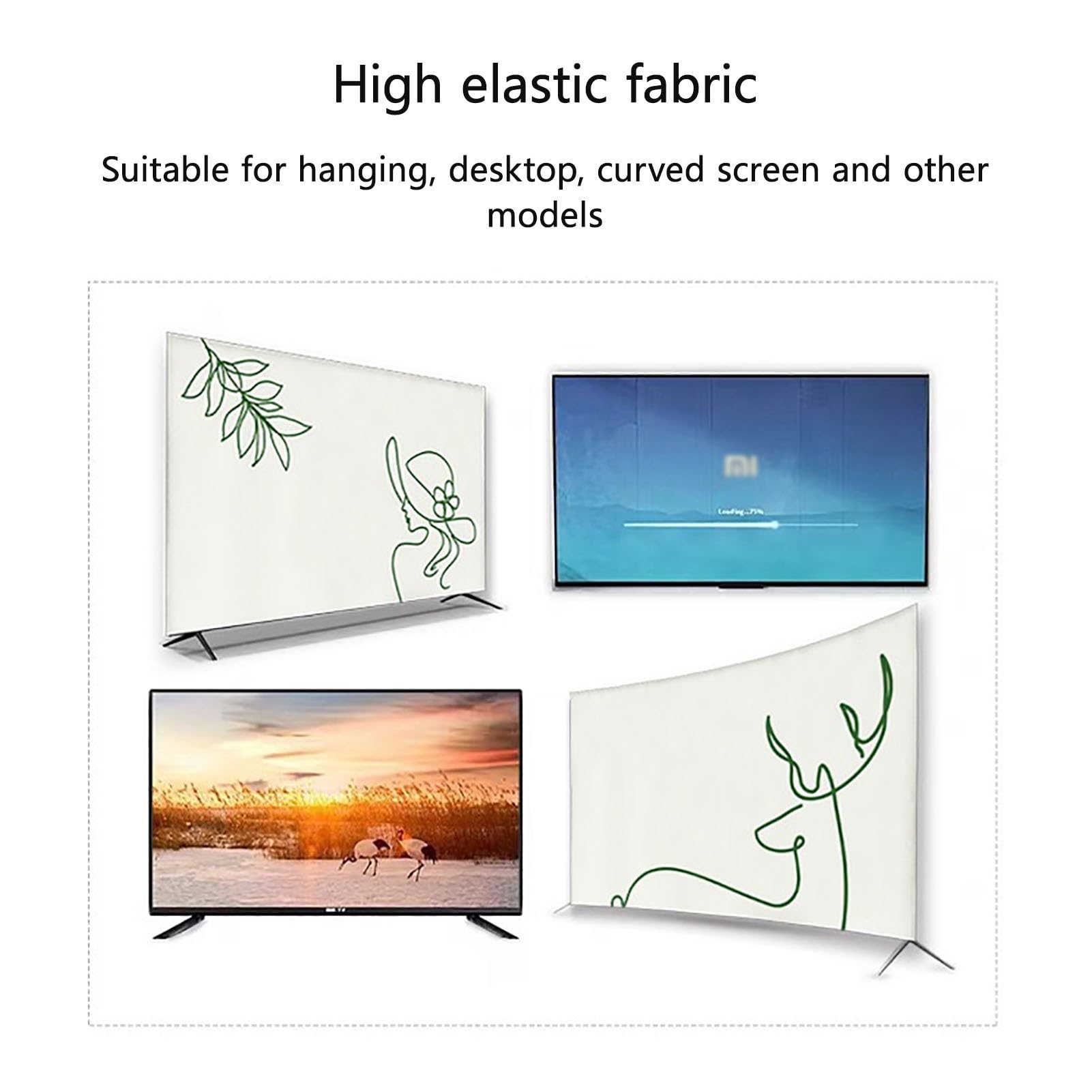 Stile Nordico Protettori Schermo per TV Tutto Incluso Tessuto Elastico Sospeso Desktop Superficie Curva Televisore da 32-85 Pollici per Computer TV Interno Luoghi(69-75 inch,Mountain)