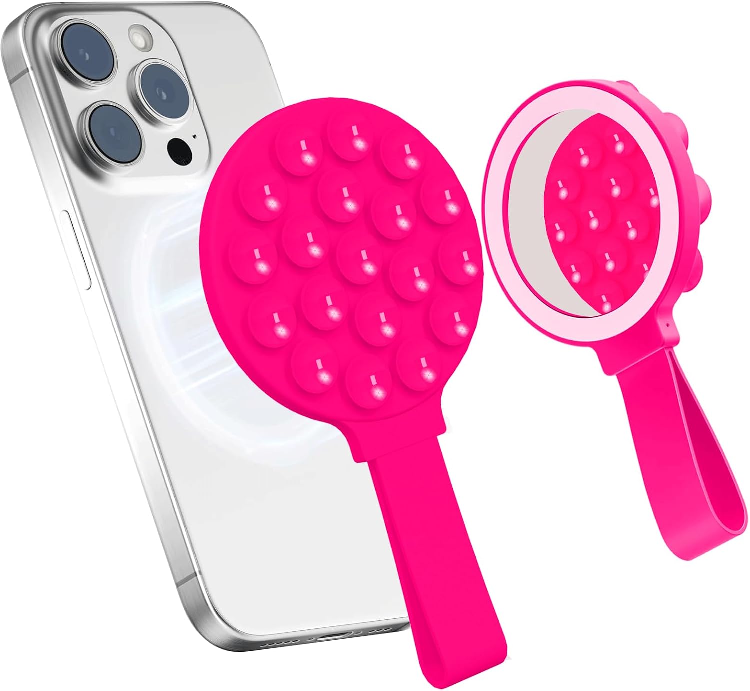 for Magsafe Silicone Suction Cup Phone Mount Built-in Mirror for iPhone Hands-Free Cell Phone Accessory Holder for Selfies & Videos (Rose Pink)