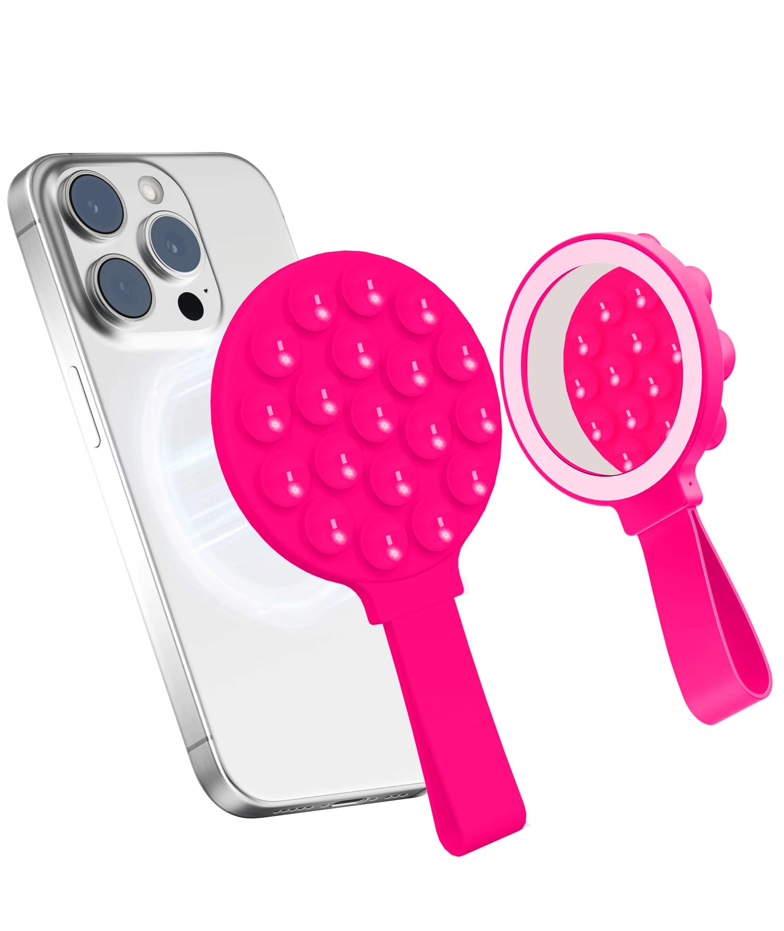 for Magsafe Silicone Suction Cup Phone Mount Built-in Mirror for iPhone Hands-Free Cell Phone Accessory Holder for Selfies & Videos (Rose Pink)
