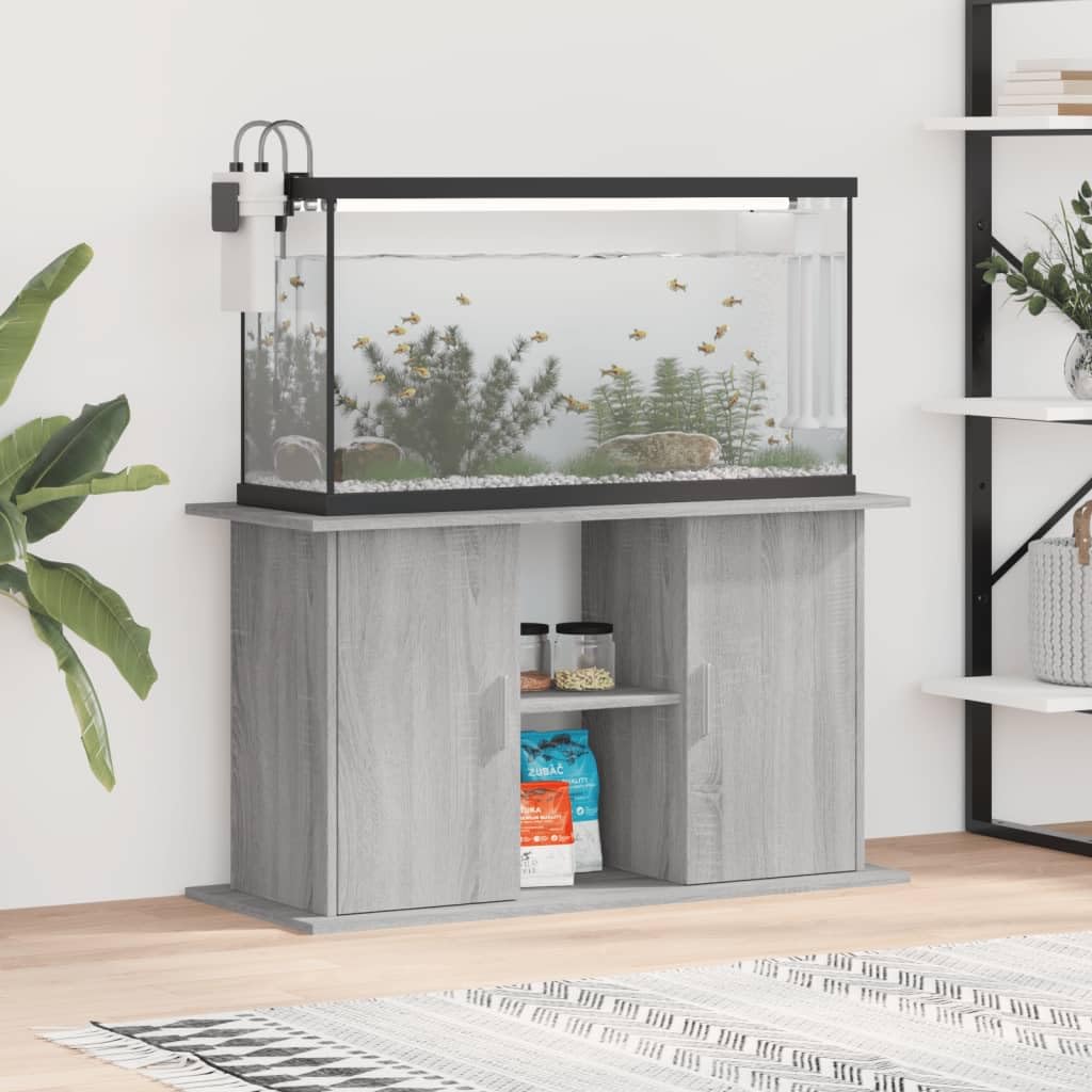 Homgoday Mobiletto per acquario con scomparti e ripiani, Acquario o terrario, Mobiletto per acquario, Tavolo per acquario, Supporto per acquario, Terrario, Grigio Sonoma 101x41x58 cm, Materiale legno