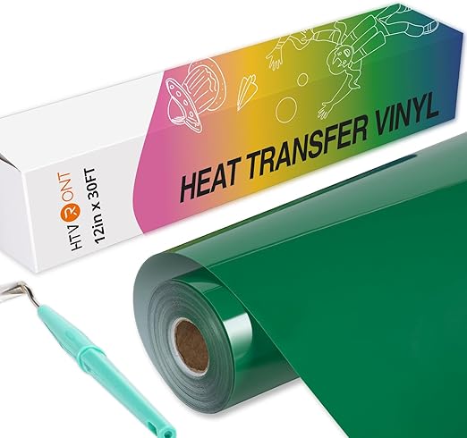 HTVRONT Green Heat Transfer Vinyl - 12" x 30ft Green HTV Vinyl for T-Shirts & Clothing, Easy to Cut & Weed & Transfer for Heat Vinyl Design