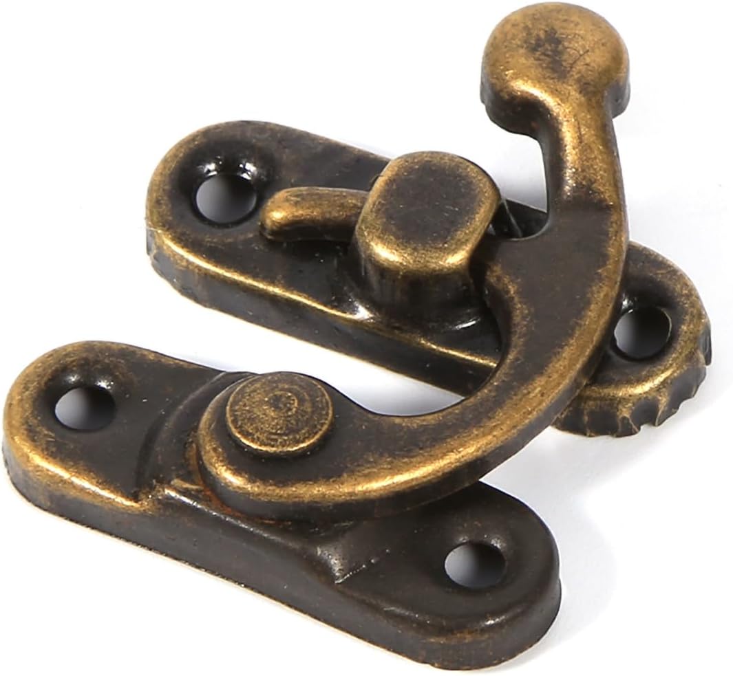 12Pcs Antique Latch Hook Set, Retro Swing Horn Lock Clasp with Mounting Screws, Metal Catch Curved Buckle for Jewelry Box Cabinet Toolbox Suitcase, Right Hook