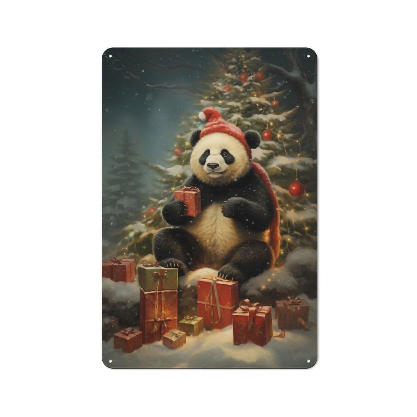 Funny Panda Xmas Clean Industrial Metal Wall Decor 30x20cm, Industrial Metal Sign for Workspace, Cafe, Hallway Or Garage
