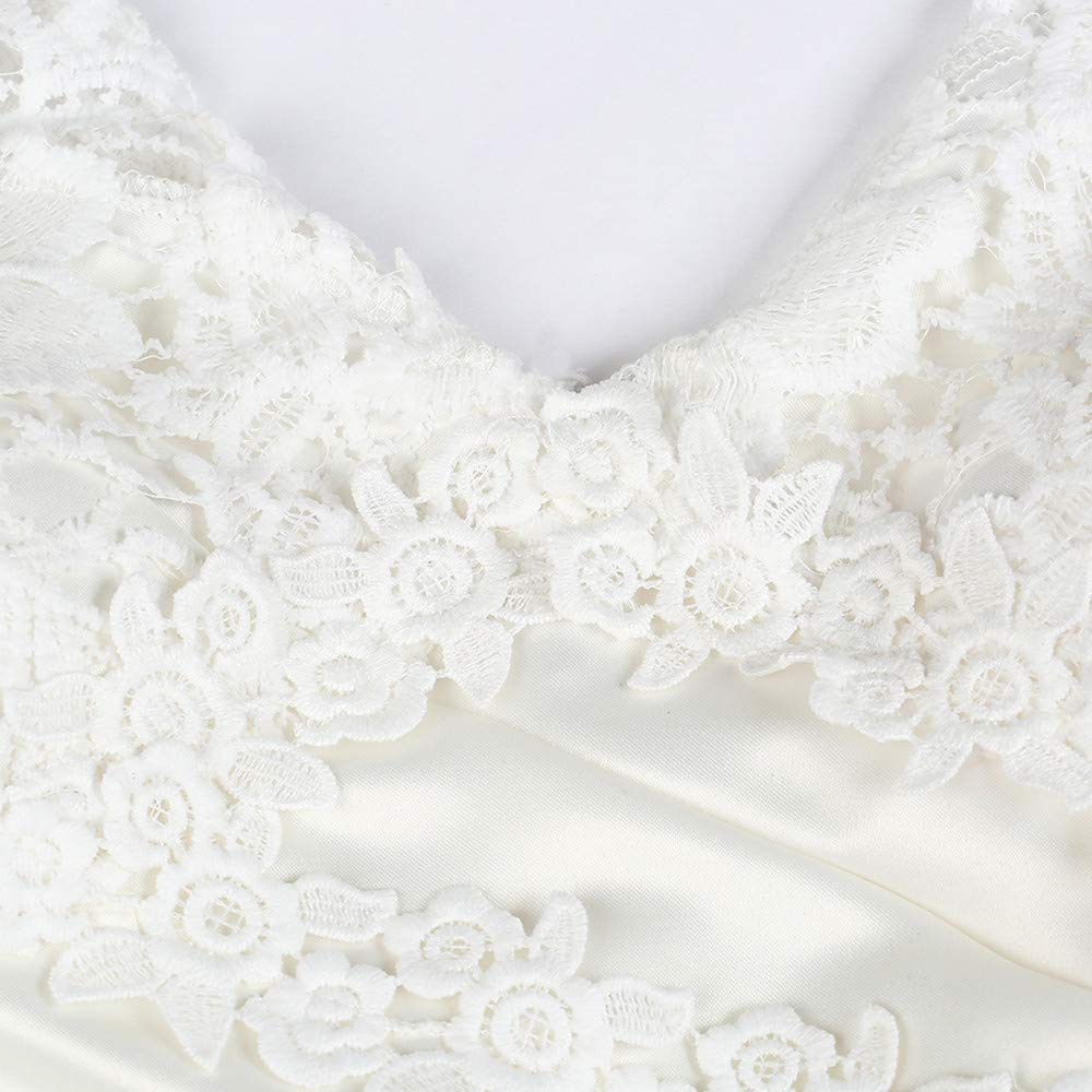 Abito da Sposa Donna Elegante Senza Maniche Scollo a V Nuziale con Spacco Pizzo Lungo per Matrimonio/Fidanzamento/Sera/Foto (White, M)
