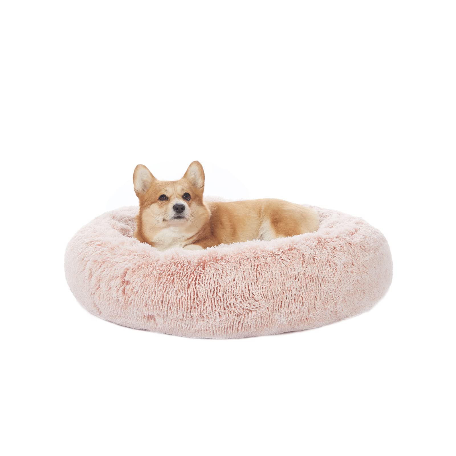 Bedfolks Calming Donut Dog Bed, 30 Inches Round Fluffy Dog Beds for Medium Dogs, Anti-Anxiety Plush Dog Bed, Machine Washable Pet Bed (Pink, Medium) — image 1