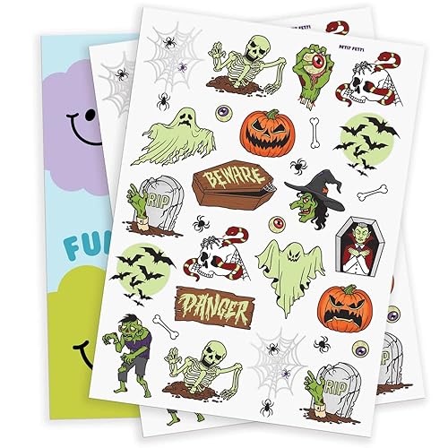 Miniatura 2 de xo, Fetti Tatuajes temporales de Halloween para niños - 40 estilos de tatuajes que brillan en la oscuridad  Decoraciones de Halloween, esqueletos,