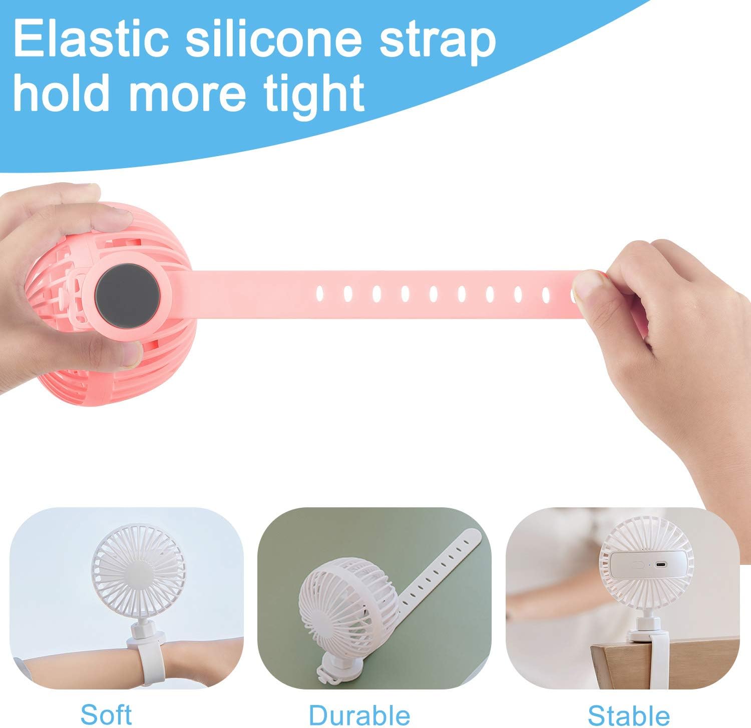 Stroller Fan Clip on for Baby, Battery Operated Fans Portable Mini Handheld with Battery Powered and Flexible Silicon Strap,3 Speeds Personal Fan for Car Seat,Bike/Camping(Pink): Kitchen & Dining