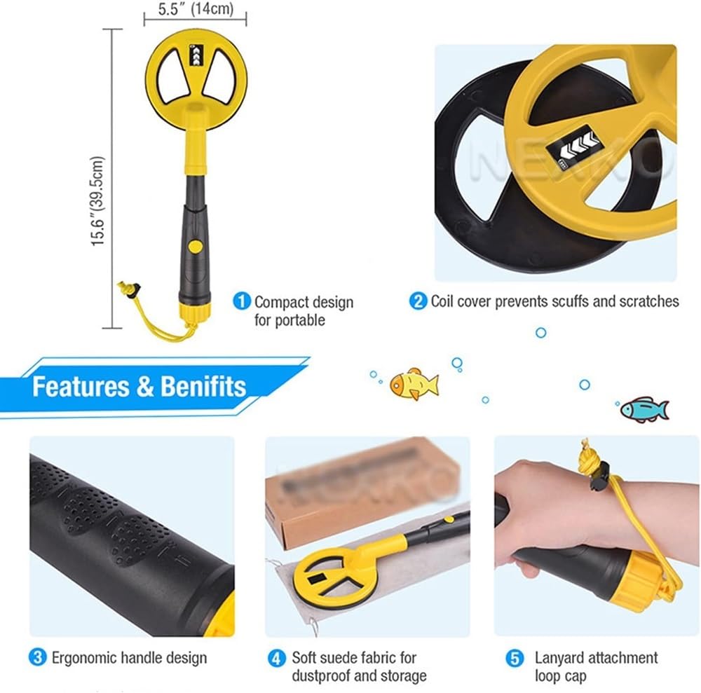 Pinpointer Détecteur de Métaux, Mini Sonde Portable avec Indicateur LED, Induction Impulsionnelle pour Chasse au Trésor, Convient pour Adultes et Enfants