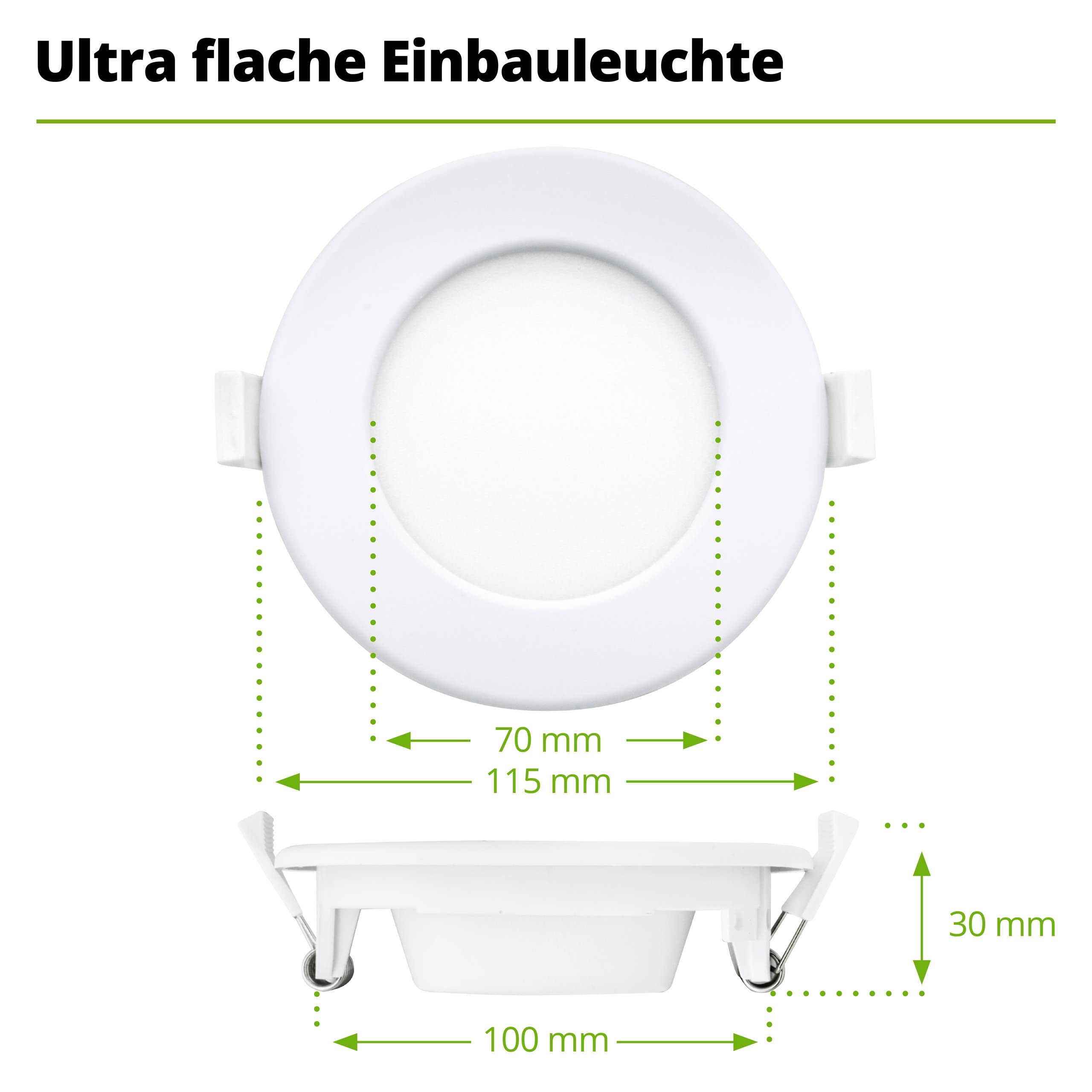 HAGEMANN® 9 x LED Einbaustrahler IP44 6 Watt 500lm Ø 105 mm Bohrloch 230V spritzwassergeschützte Badezimmer Einbauleuchte ultra flach 26mm Einbautiefe