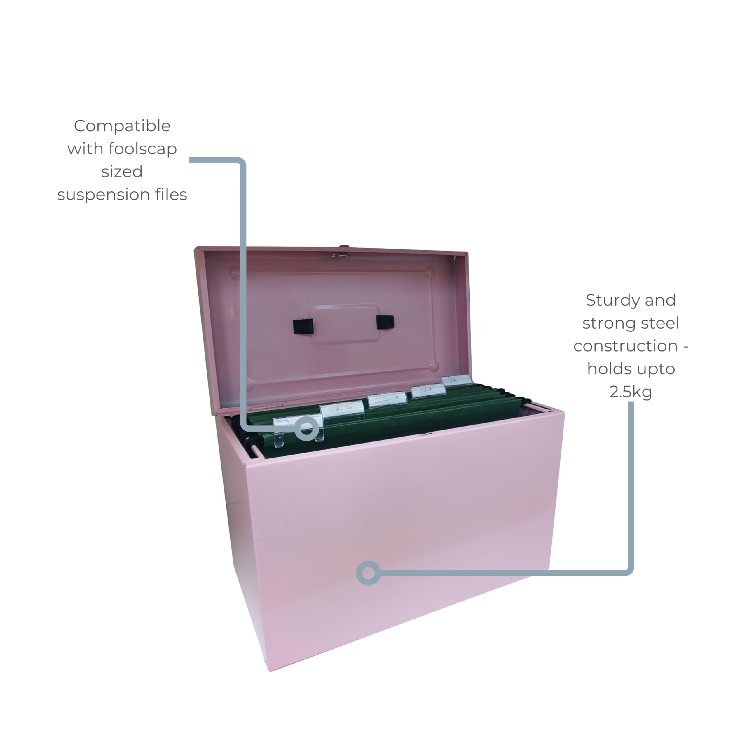 Cathedral Products A4+ (Foolscap) Aktenbox aus Stahl mit Starter-Pack mit 5 Hängemappen, Pastellrosa