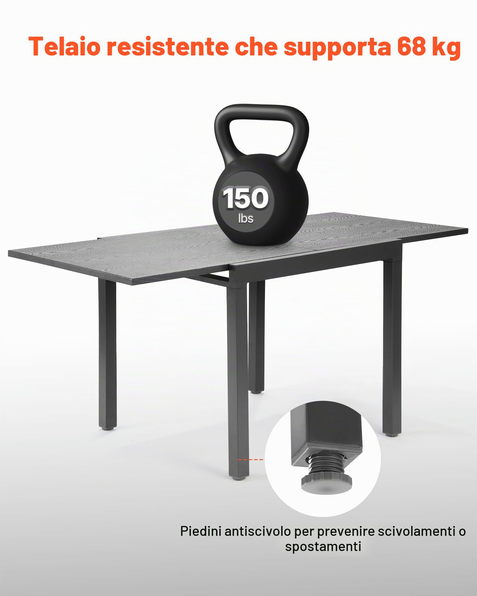 VEVOR Tavolo da Pranzo Estensibile per Esterni, Tavoli da Bistrot Rettangolari da 80 a160 cm, Struttura in Alluminio con Doghe in Acciaio, Mobili da Esterno, per Prato, Veranda, Grigio Scuro