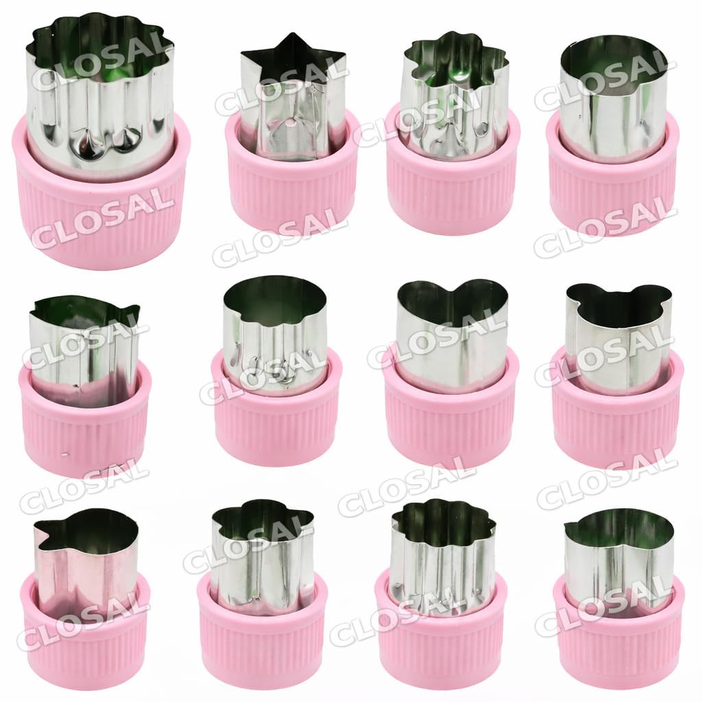 12 Pcs Fruit & Vegetable Cutter Shapes Set – Stainless Steel Cookie Cutters for Kids, Fun Shape Food Cutters for Fruits, Veggies, Cookies & Sandwiches, Safe Baking & Lunch Box Tools (Pink)-image-10