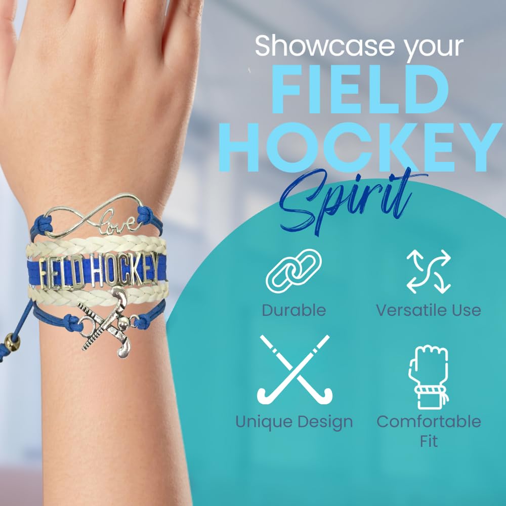 Sportybella Field Hockey Charm Bracelet, Jewelry Gifts for Field Hockey Players, Teams & Coaches (Blue/White)