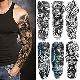 Kotbs 6 SheetsTribal Lion Forest Full Arm Temporary Tattoo Sleeves for Women Adults, Indian Warrior