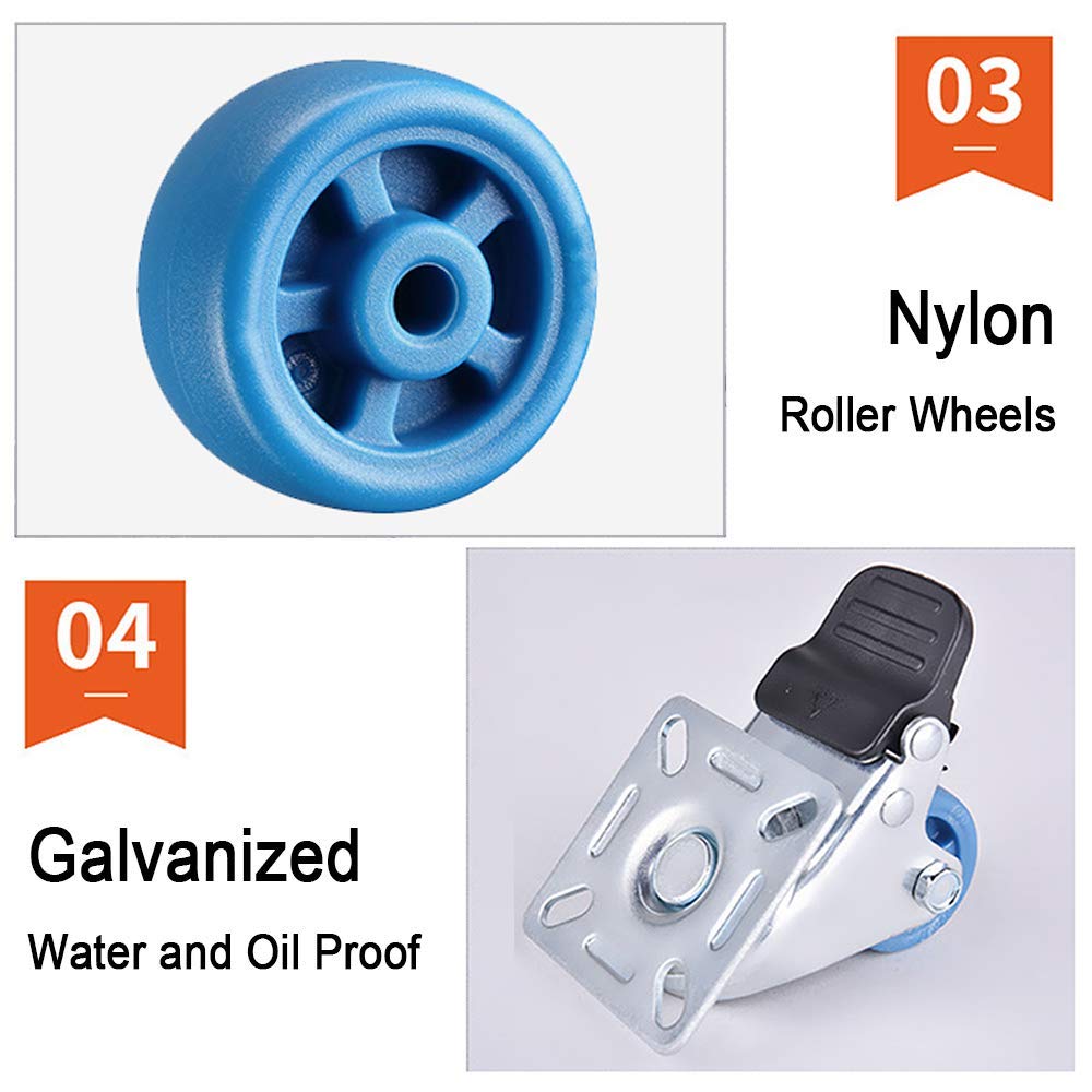 Rotelle per mobili Piccoli da 25 mm (4 Pezzi/carico 60 kg), rotelle in Nylon, Blu | Ruote fisse/Ruote girevoli/Freno | Ruote girevoli girevoli per Carrello a 3 Stili opzional