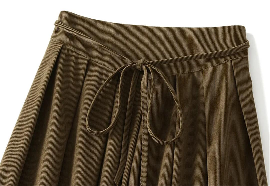 Disimlarl Damska spódnica wiązana w stylu vintage, sztruksowa, długa plisowana spódnica na co dzień, z wysokim stanem, plisowana spódnica o linii A