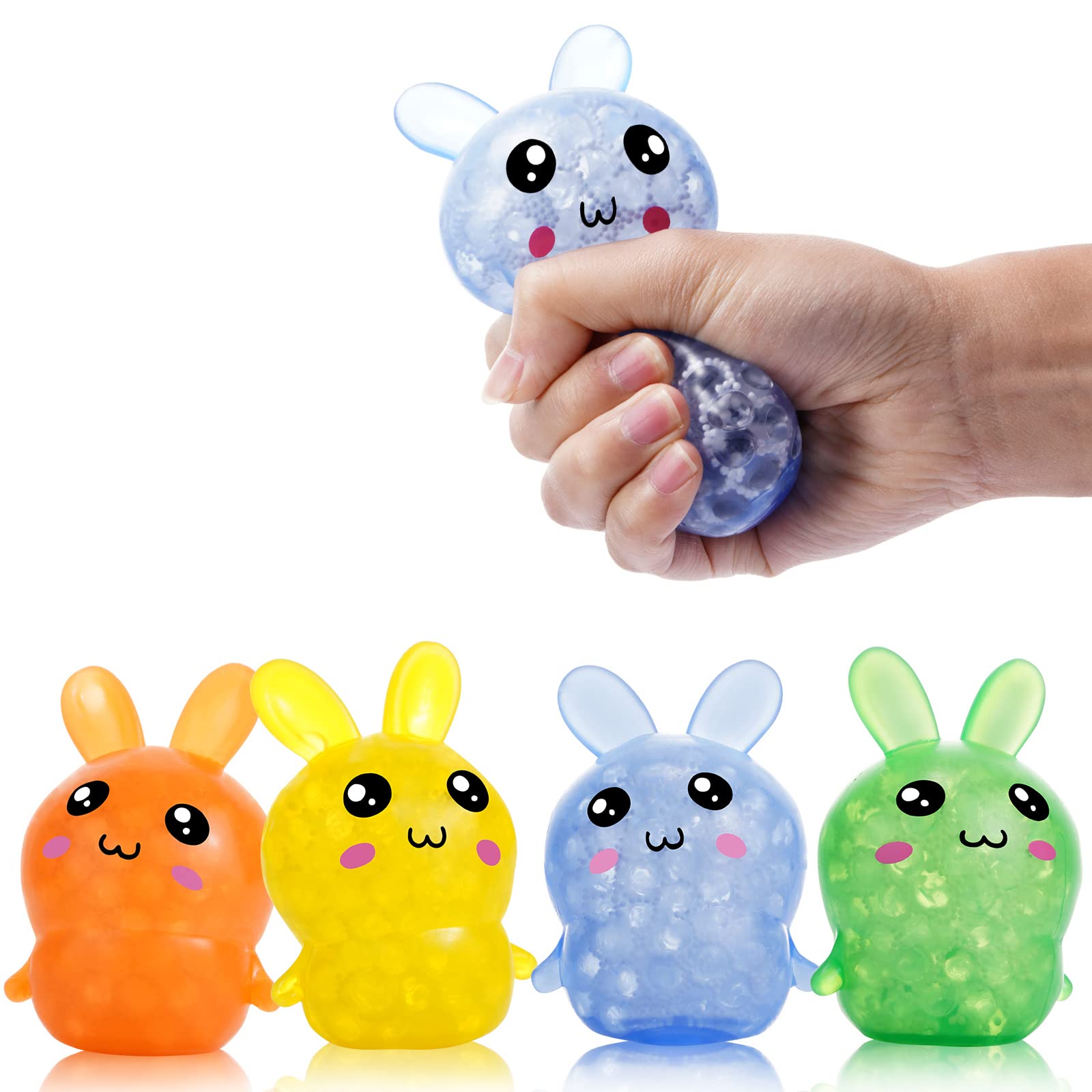 WELLVO 4 Pack Easter Basket Stuffers, Easter Bunny Stress Balls for Kids Adults, Teen Easter Basket Fillers, Easter Toys Stress Relief Fidget Balls ,Easter Basket Ideas Gifts