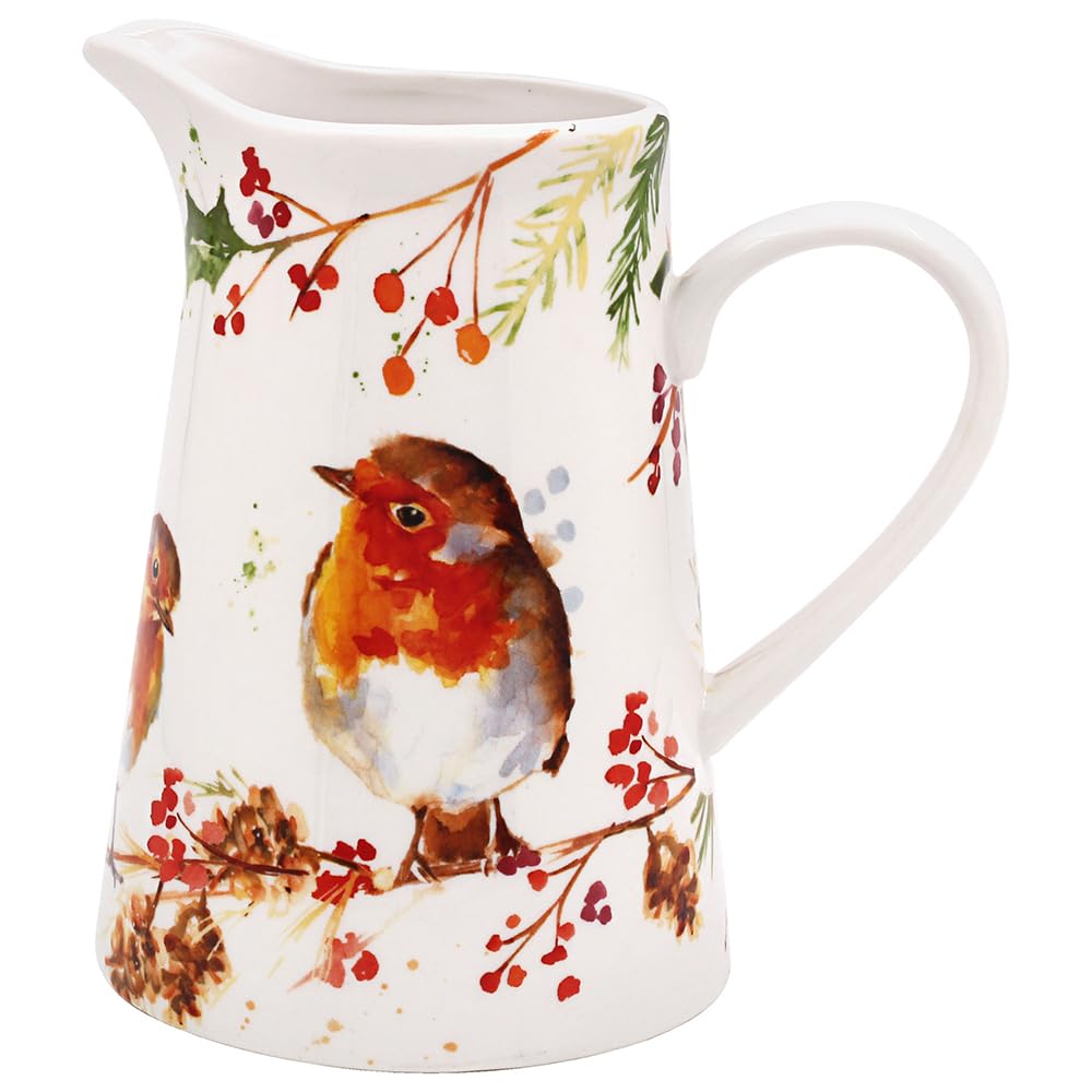 The Leonardo Collection Cream Winter Robins New Jug For Home & Office | Stylish & Milk Jug For Multiple Use In Kitchen | Ideal Fine China Mug For Gravy & Home Décor