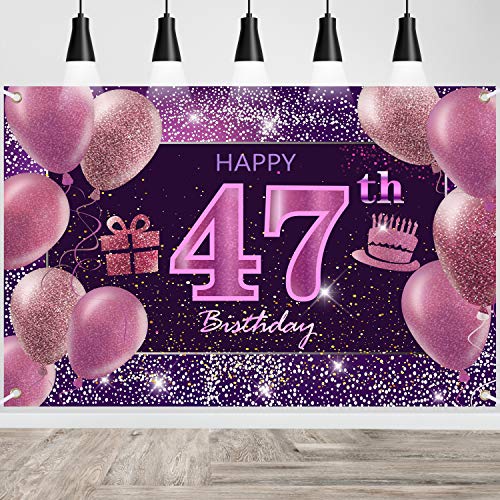 47th Birthday Decorations IMISI Happy Birthday Banner Pink Birthday Backdrop Decorations for a Party
