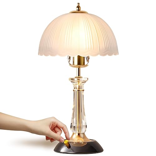 Crystal Table Lamp,Dimmable Bedside Lamp with ON/Off Switch Modern Glass