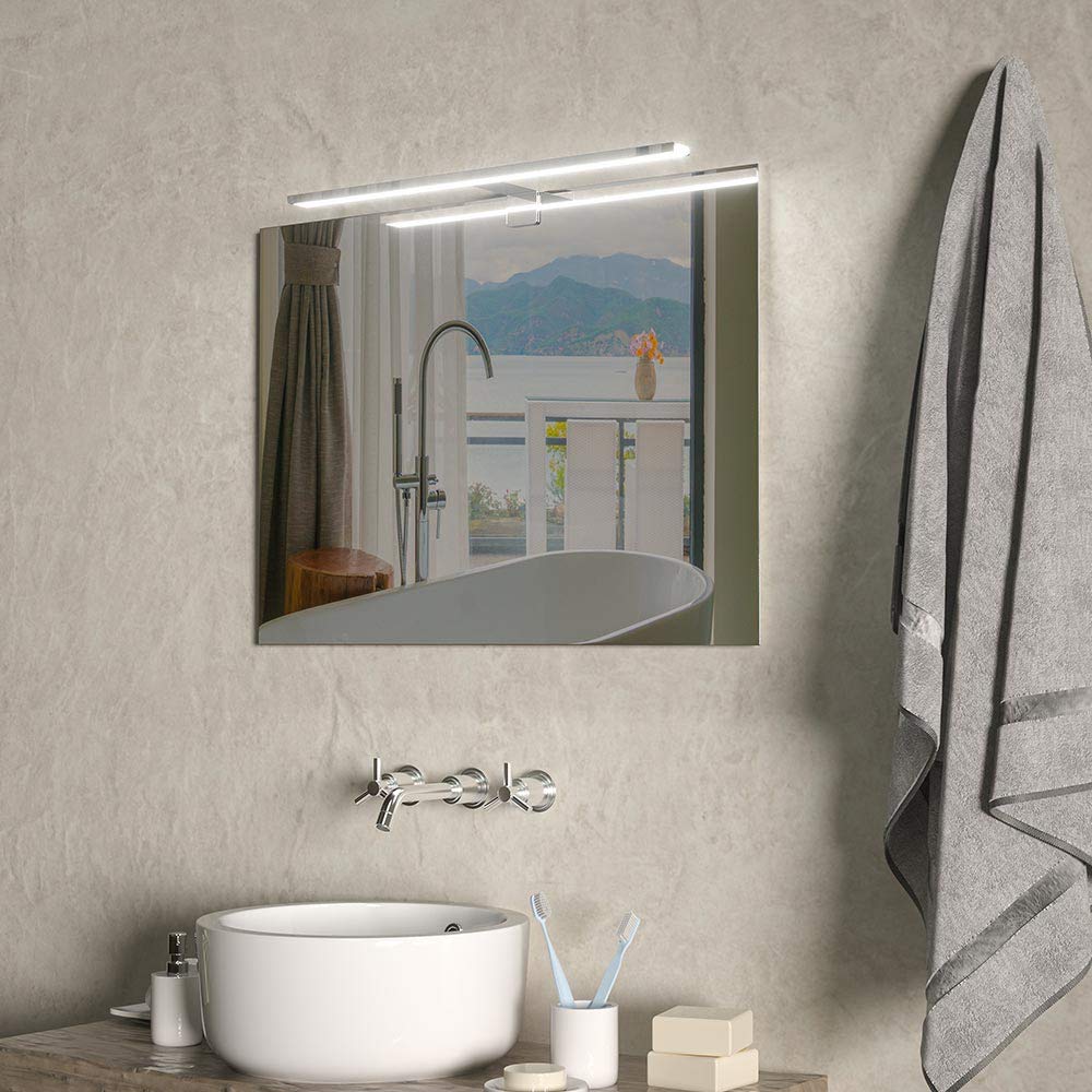 BAKAJI Lampada da Specchio Bagno Applique Parete Muro Lunghezza 60cm Luce LED 12W 960lm Risparmio Energetico Bianco Freddo 6500K Design Moderno in Alluminio Cromato 3 Tipi di Installazione
