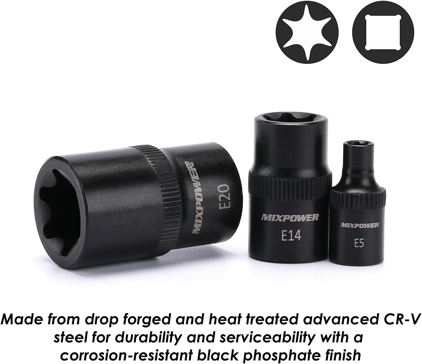 MIXPOWER 107 Piece 1/4 Inch, 3/8 Inch & 1/2 Inch Drive Bit Socket Set, Torx/Extra Long Torx/Tamper Proof/Hex/Ball End Hex, SAE & Metric Bit Set,S2 Steel Bits