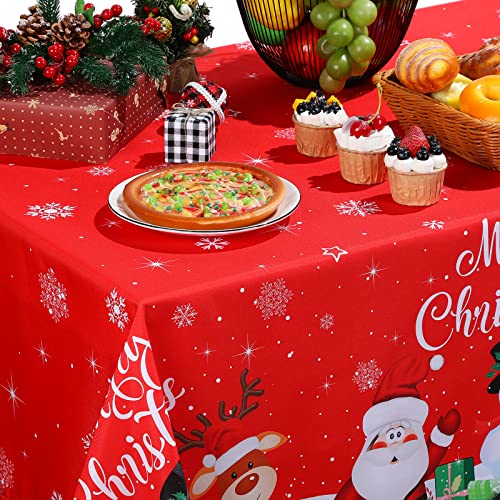 Fabric Christmas Tablecloth Red Buffalo Plaid Table Cover For Rectangle Table, Washable Snowman Santa Claus Table Cloth Decorations For Xmas Winter Holiday Party Supplies, 60 X 84 Inch (Red) #TOP3