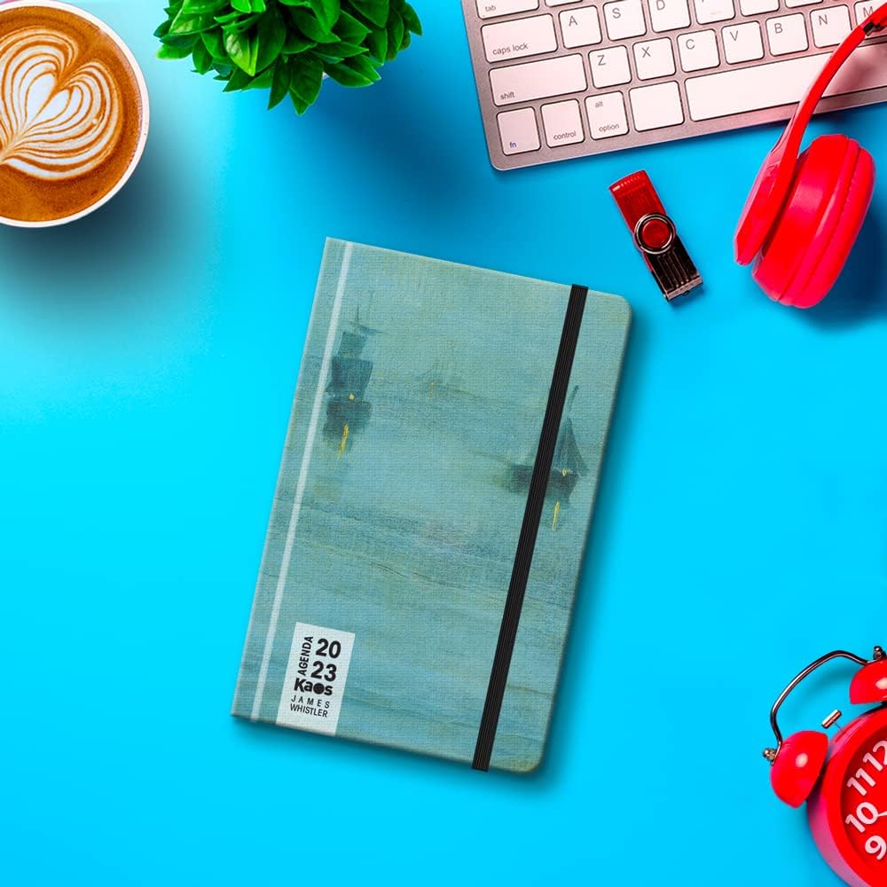 KAOS Daily Planner 2023-12 Months with Planner - Pocket 9 x 14 cm - Easy to Carry - Hard Cover, Flat Rubber, Bookmark, Rounded Corners - Whistler - Night, P000562