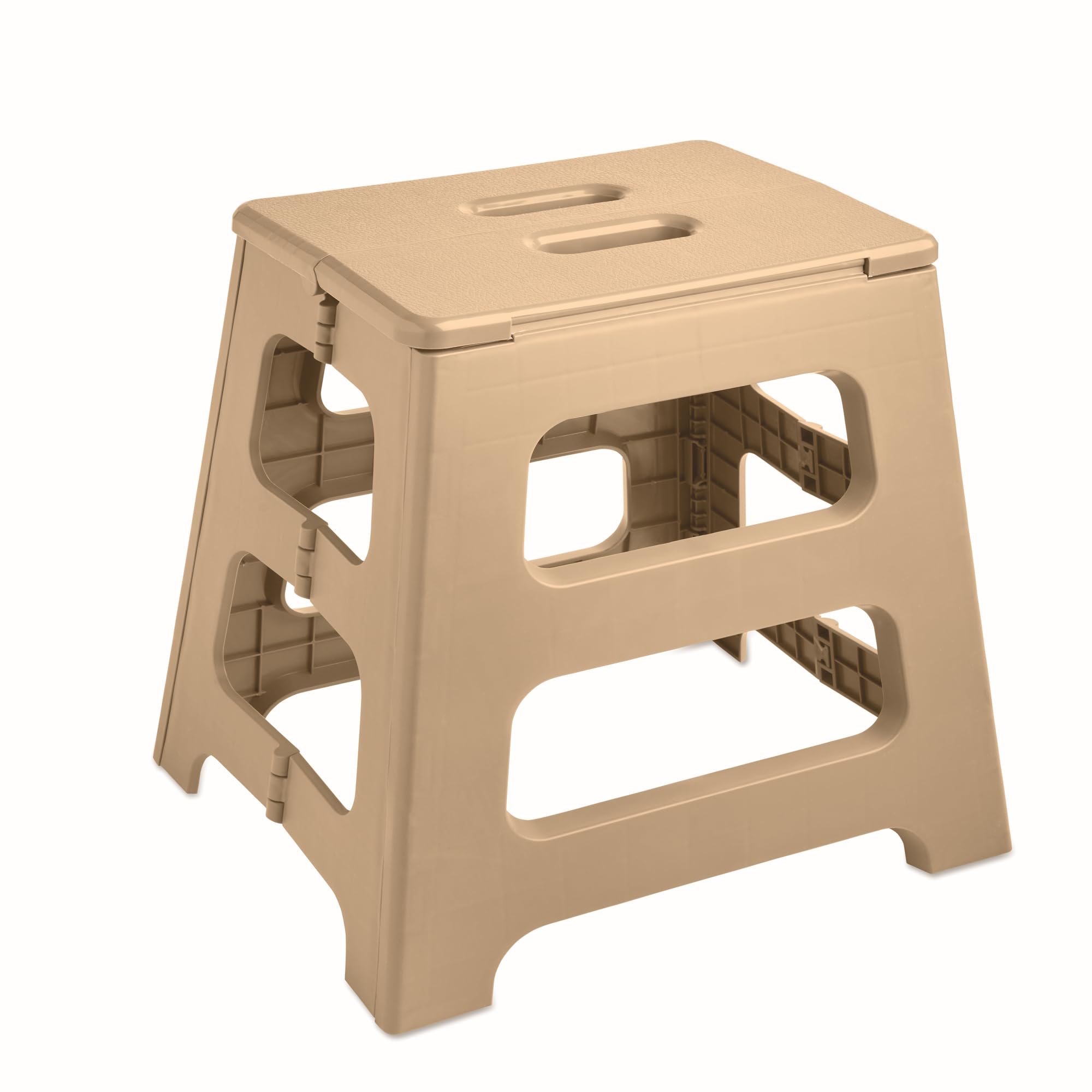 Tritthocker faltbar Klapphocker für Kinder und Erwachsene bis 120kg Anti-Rutsch-Beschichtung mit praktischem Tragegriff, extrem leicht 39 cm hoch Kunststoff Petrol Schwarz oder Beige (Beige)
