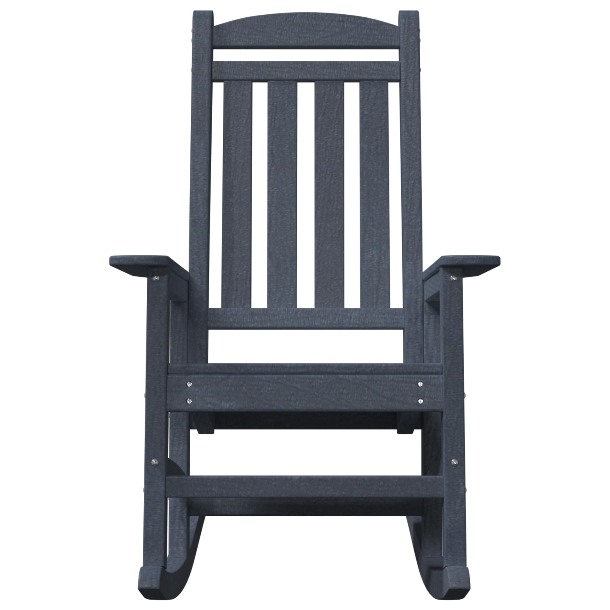 Mecedora de jardín de madera natural con acabado azul marino para balcón y terraza, muebles de exterior robustos con suave movimiento oscilante y fácil cuidado