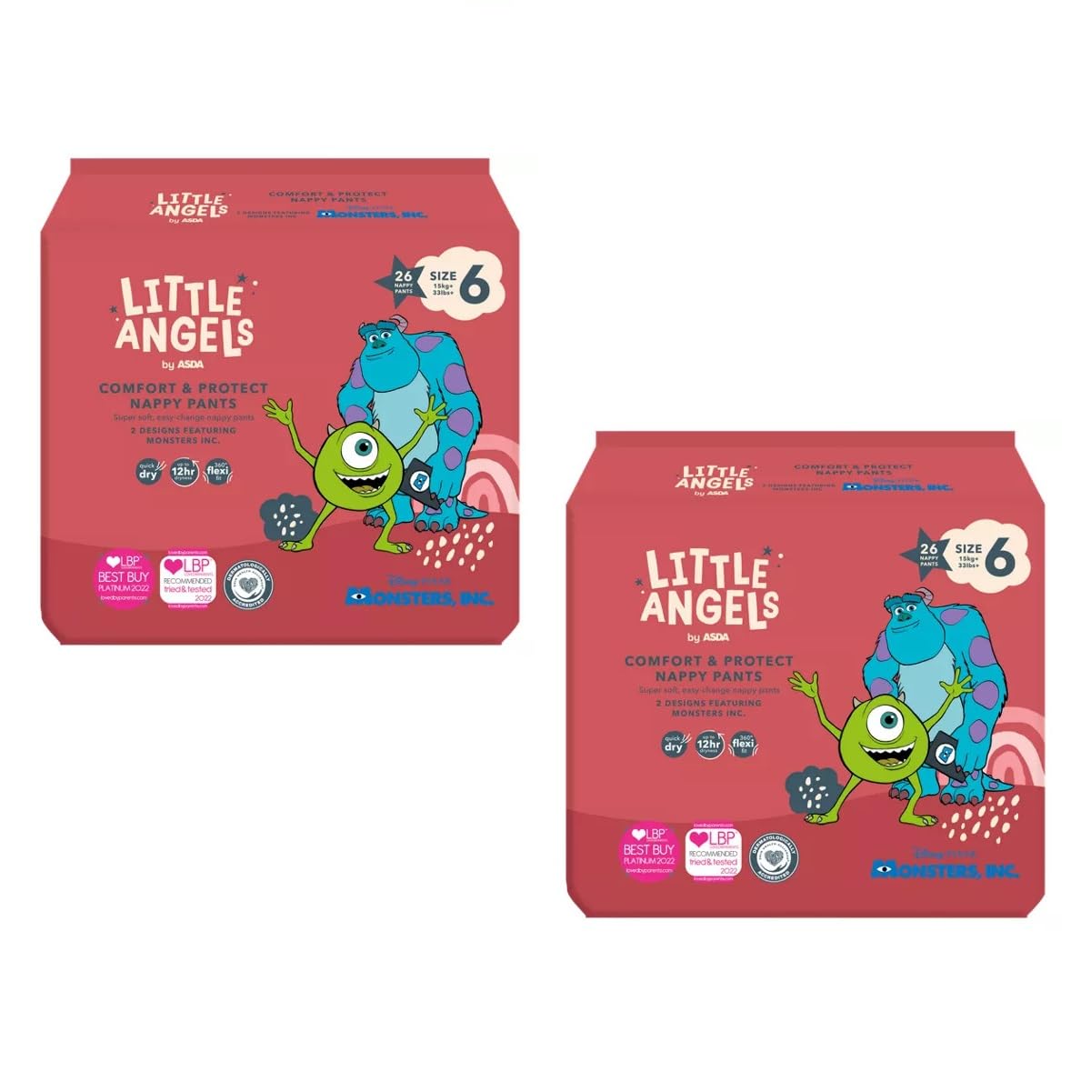 2X Little Angels Size 6 Disney Nappy Pants 26 Pack