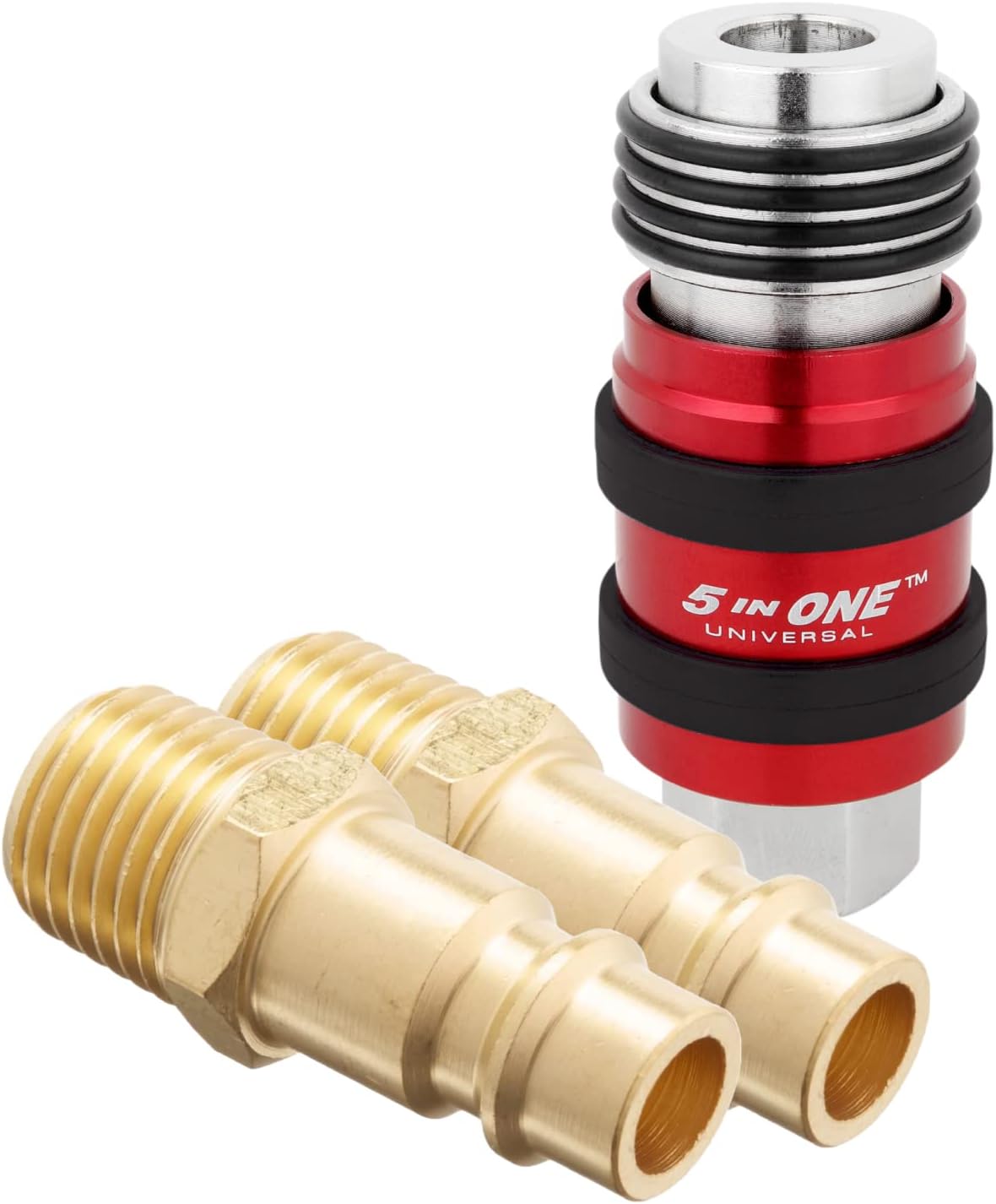 Milton S-1750 Safety Exhaust Coupler, 1/4" body, 1/4" FNPT, Red & S-760 1/4" MNPT V Style High Flow Plug - Pack of 2