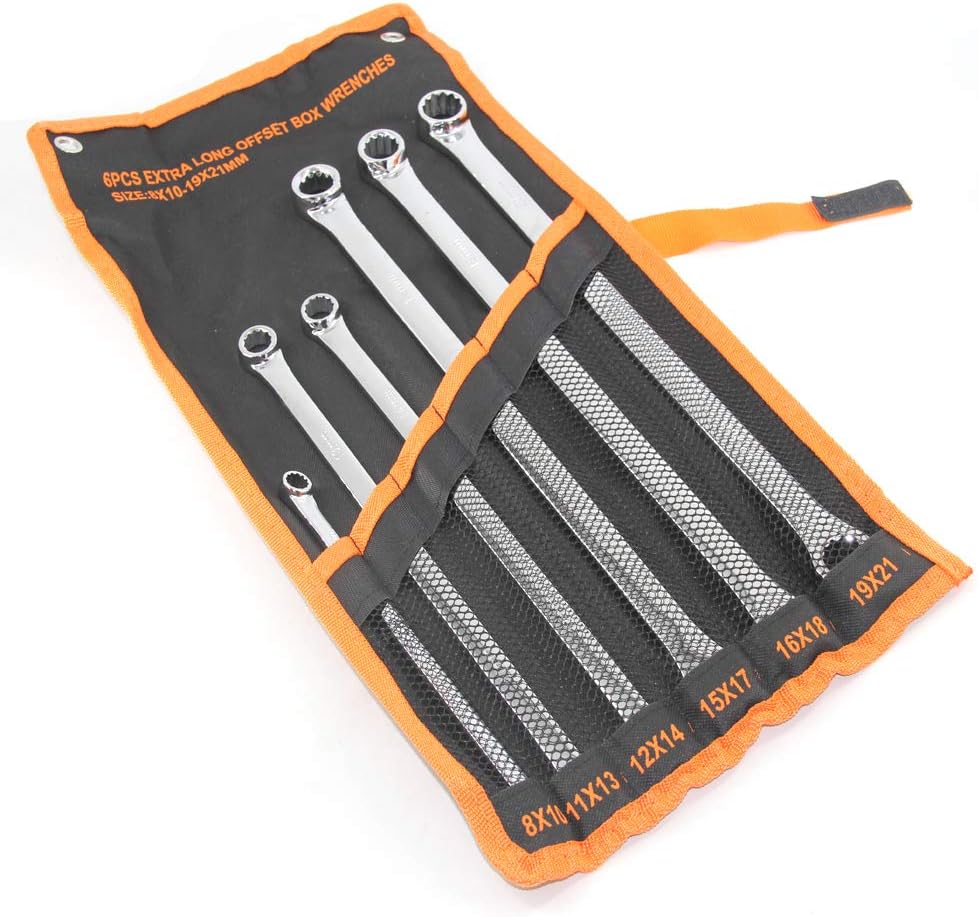 6 Pcs Extra Long Double Ring Box End Spanner Aviation Wrench Set Strong Power Less Effort Metric 8mm-21mm