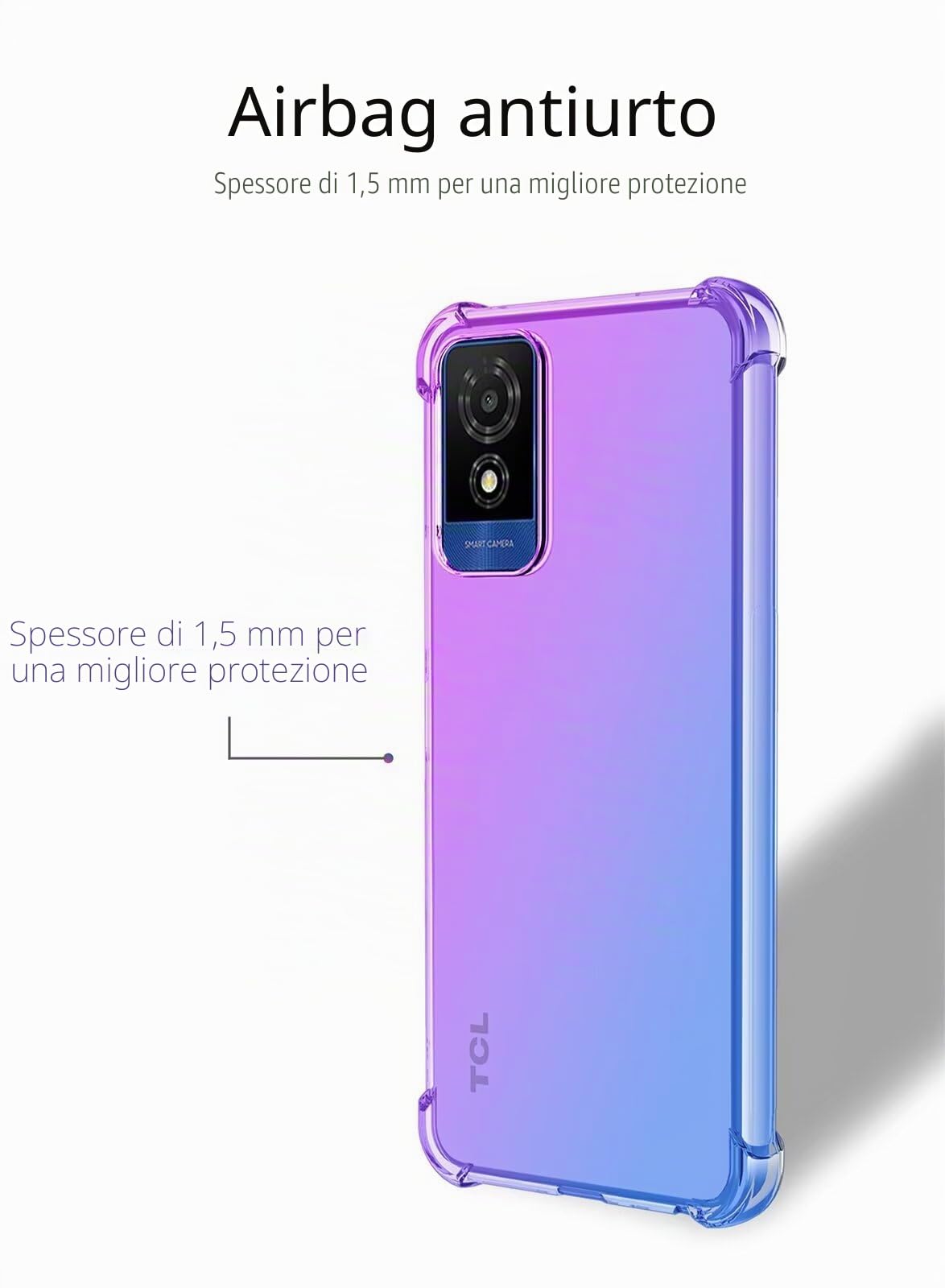 Custodia In Silicone TPU Con Gradiente Blu-Rosa Per TCL 501 - Morbida, Trasparente E Anticaduta - 3