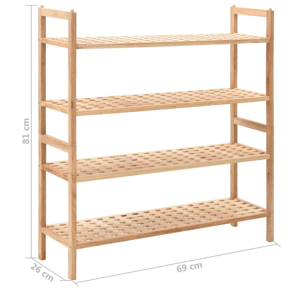 Schuhregal Walnuss stapelbar L x B x H : 69x26x81 cm Schuhablage mit 4 Ablagen für ca. 12 Paar Schuhe Holz Schuhrschrank zum aufeinander Stellen aus Nuss, Natur