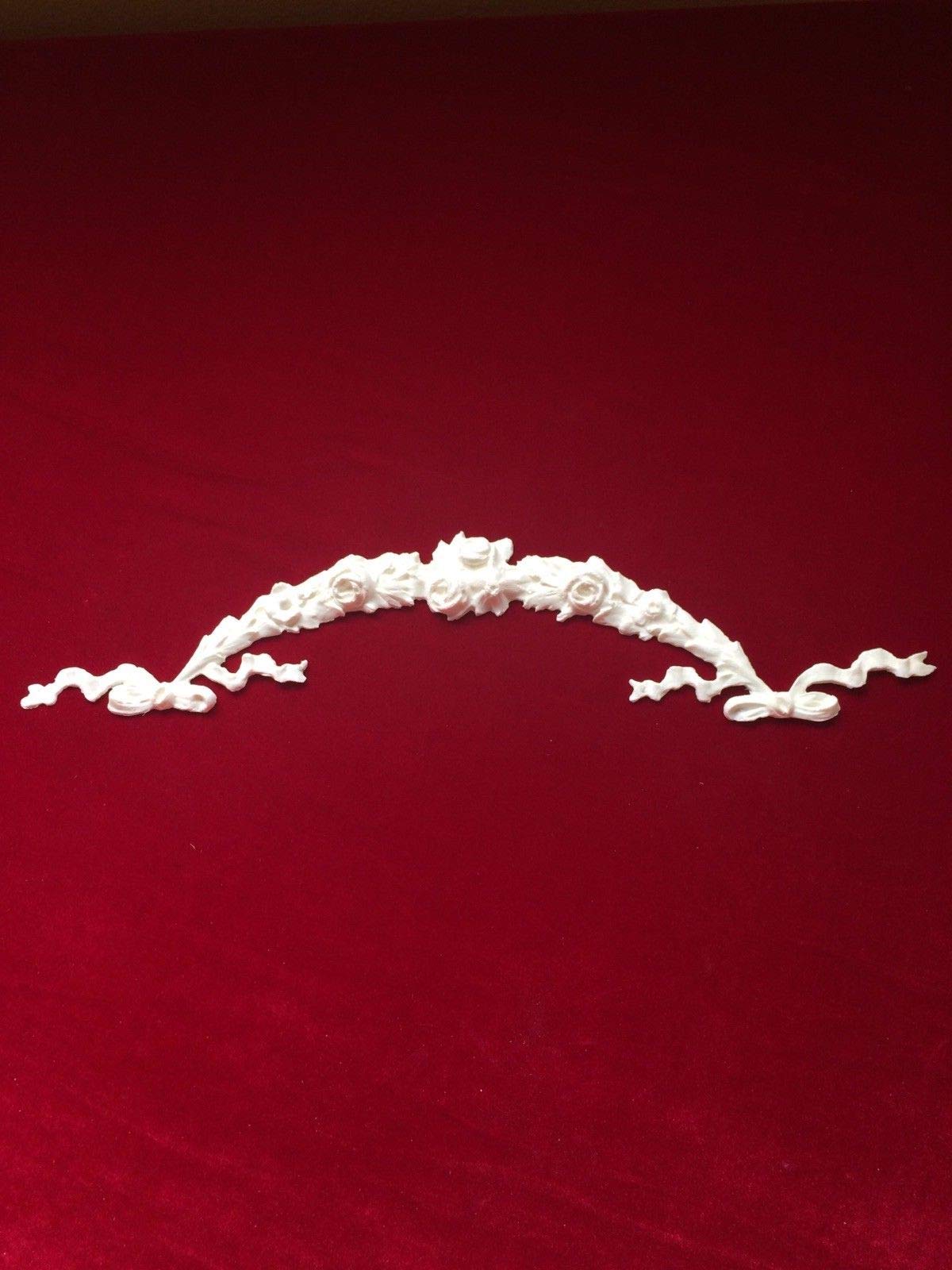 Shabby Chic Beautiful White Long Moon Rose Architectural Furniture Applique Swag Onlay