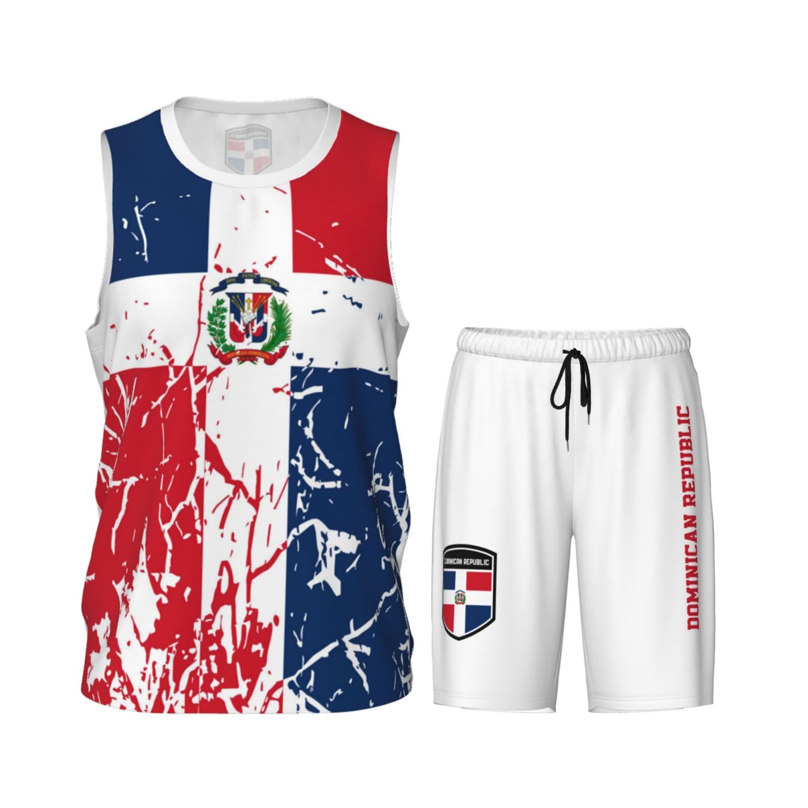 Dominican Republic Flag Grain (1) Basketball Jersey Uniform Suit for Men Women Adults Training Athletic Set