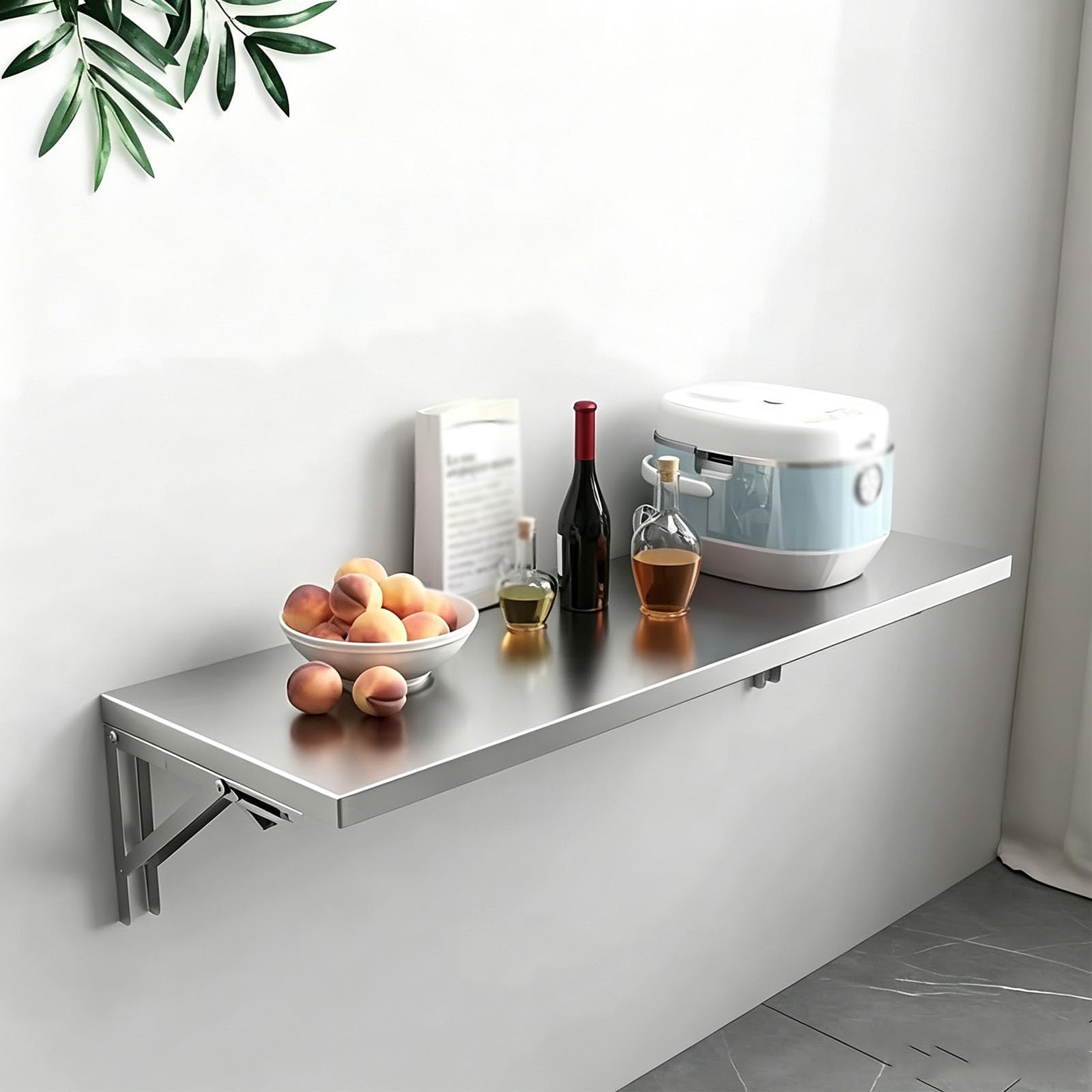 Tavolo pieghevole a parete / Banco da lavoro pieghevole in acciaio inox 304 | Tavolo da Lavoro Ribaltabile per Cucina, Garage, Lavanderia, Banco scrivania Galleggiante per Laptop,(80*30cm/31.5*11.8in)
