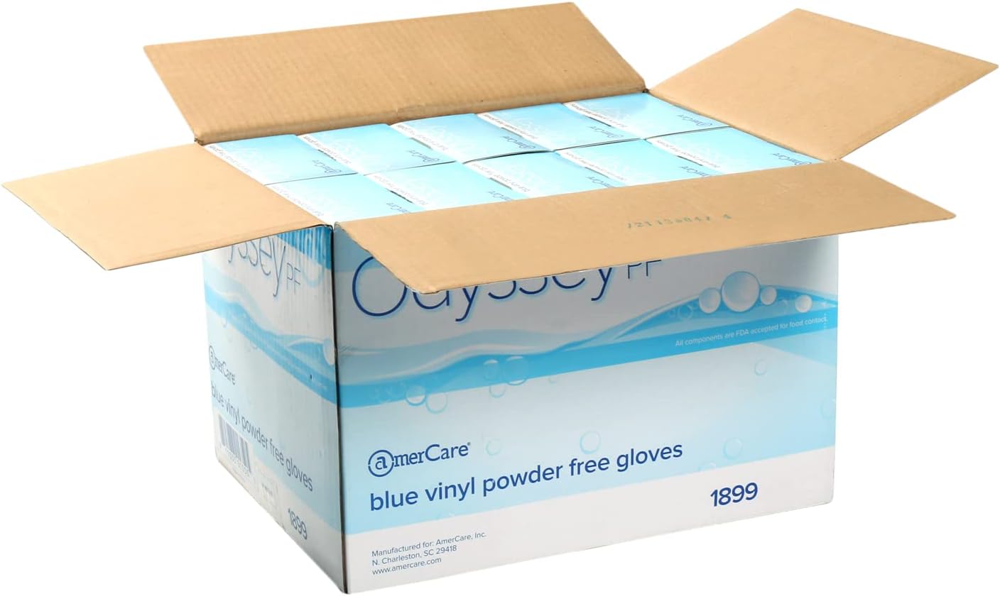 AmerCare Odyssey Vinyl Gloves, Powder Free, XXL, Case of 900