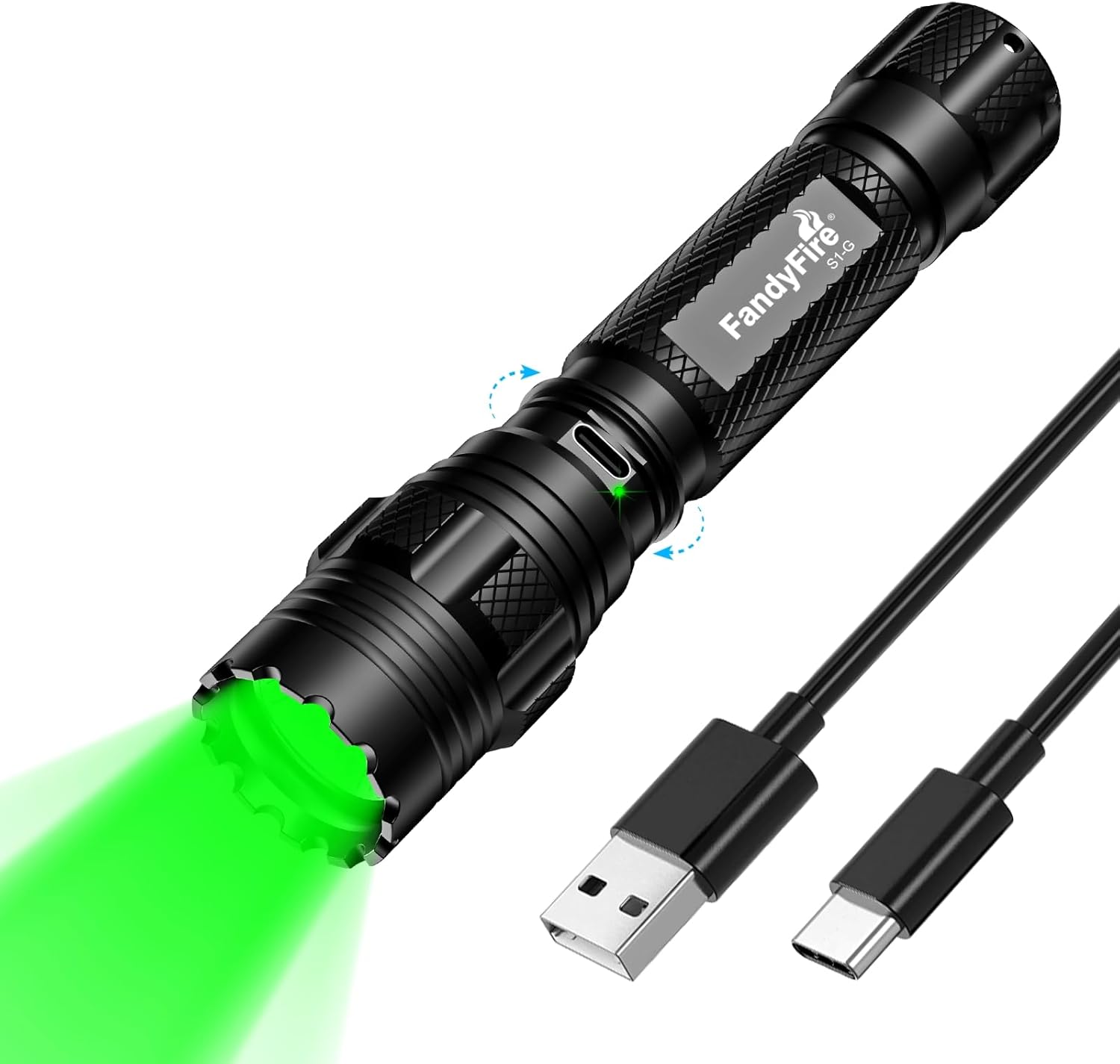 Tactical Green Light Flashlight Rechargeable,Super Bright Single-Mode LED Green Flashlight for Hunting Night Observation & Coyote Predator S1-G