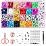 Paket Enthält: 4320 Stück Glasperlen(24 Farben) 4mm, 100 Stück Bunte Buchstabenperlen, 100 Farbe Liebesperlen, 10 Stück Hummerverschlüsse, 10 Bandklemmen mit Schlaufe, 100 Stück Öffnungsringe 5mm, 2 Spulen Kristallschnur(0.8mm), 2 Perlennadeln, 1 Schere, 1 Pinzette aus Metall, 6 Silberne Ohrringe, 5 Silberschmuck.