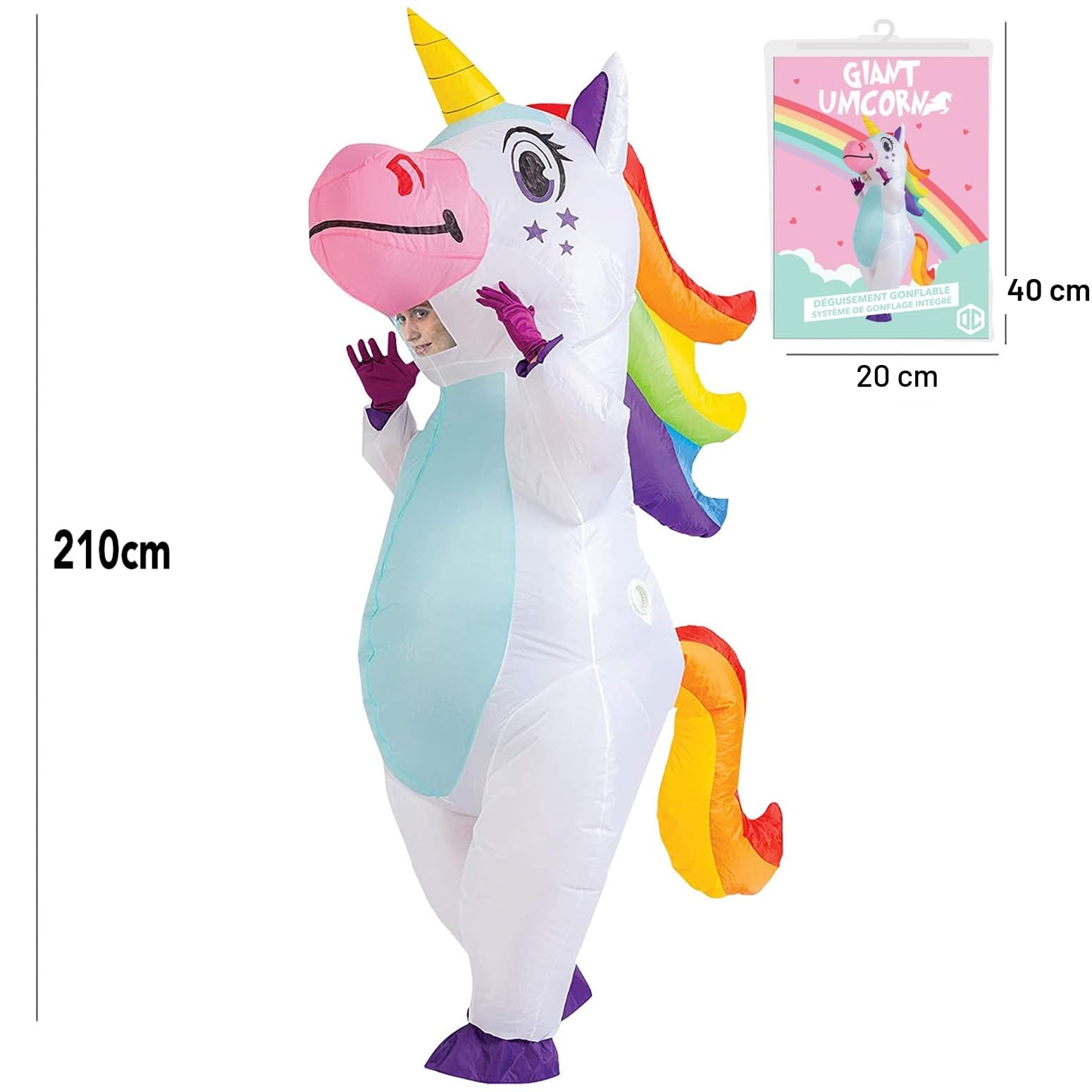 AirSuit® Disfraz inflable de Unicornio XXL | Disfraz inflable inusual |Tamaño adulto 160 a 190cm | Poliéster | Cómodo de llevar | Duradero | Sistema inflable incluido | OriginalCup®