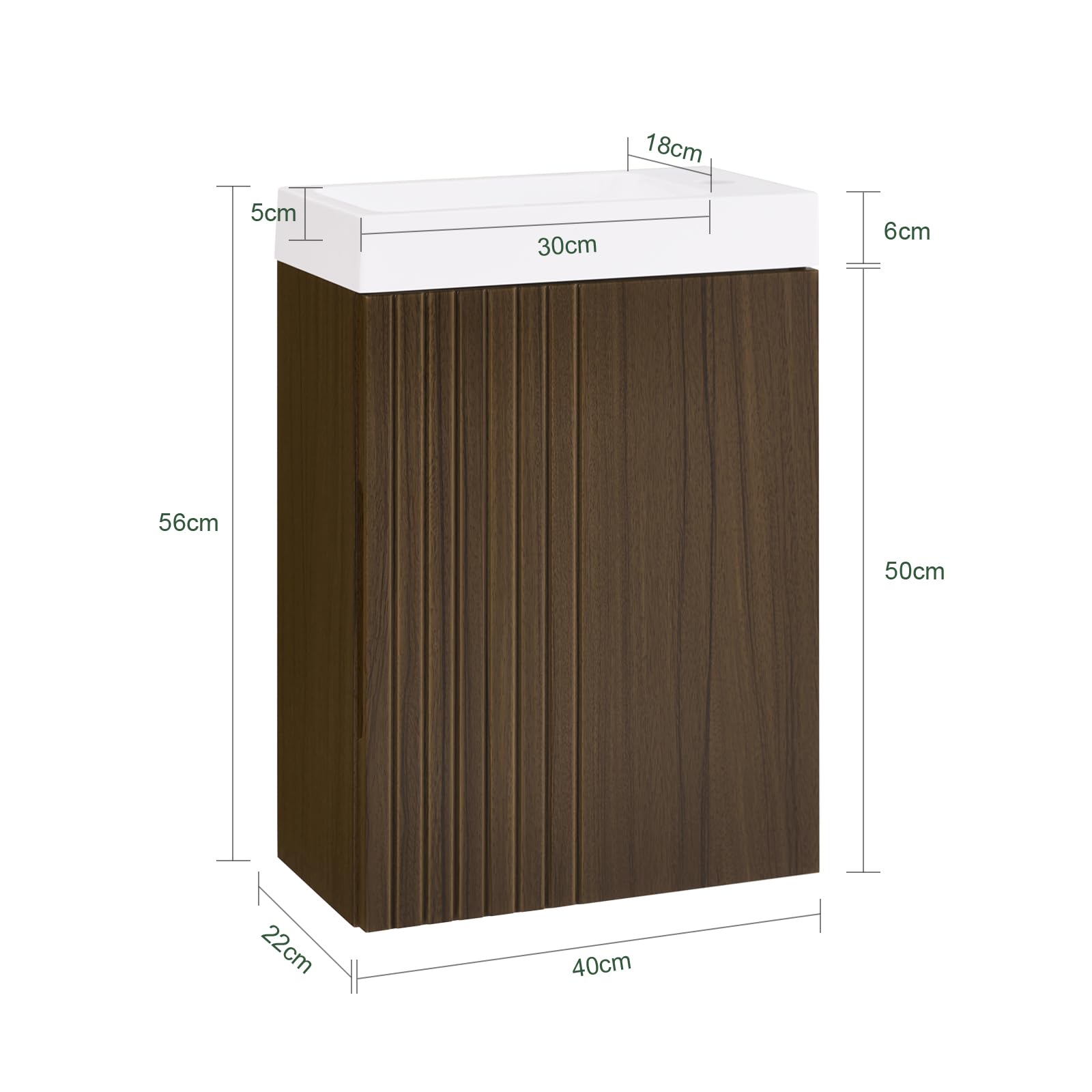 SoBuy Meuble Sous Lavabo Suspendu pour Salle de Bain avec Vasque Compact - Rangement Colonne Petite Taille pour WC Style Moderne 40x22x56cm BZR196-BR