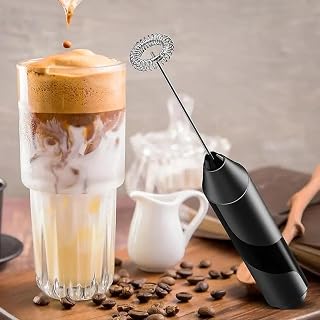 Milk Frother for Kitchens, Powerful Frother Fast Handheld Drink Mixer with Stainless Steel Whisk, Hand Milk Stirrer Wand (Black)