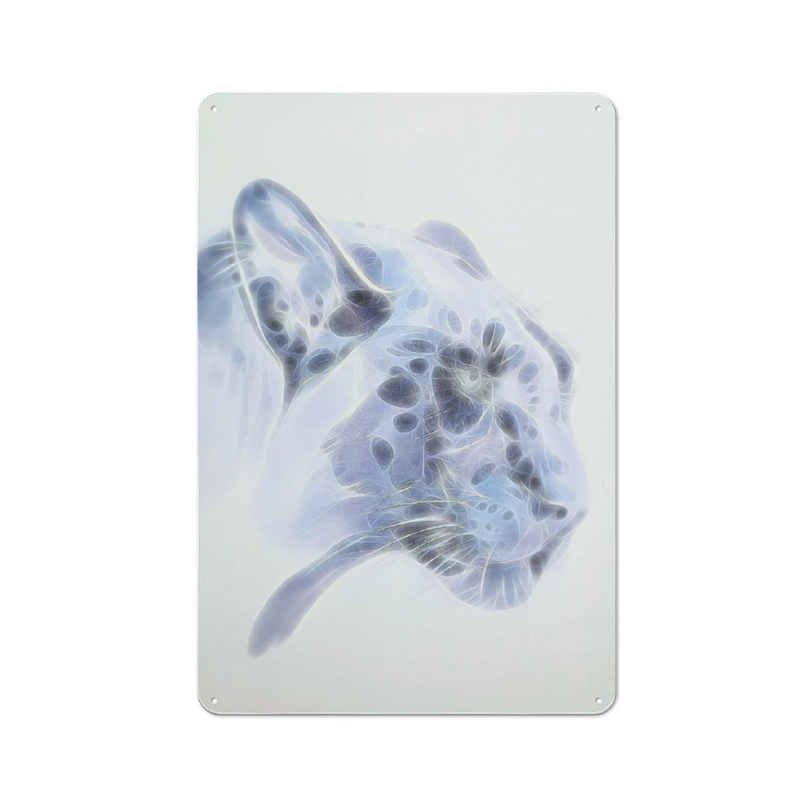 Junmoney White Panther Fractal Tin Wall Sign 30X20cm, Country Style Bistro Wall Plaque For Coffee Bar, Kitchen, Bistro Or Tea Corner