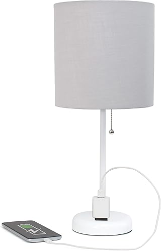 Miniatura 8 de Simple Designs LT2024-NAV-2PK Two Pack Brushed Steel Stick Table Desk Lamp Set with Charging Outlet and Drum Fabric Shade for Living Room, Hallway,